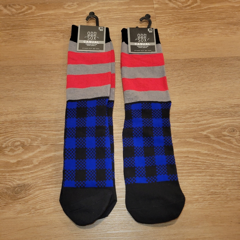 Odd Sox Casual Premium Cotton Crew Length Socks Size 8 - 12 New 2 Pairs